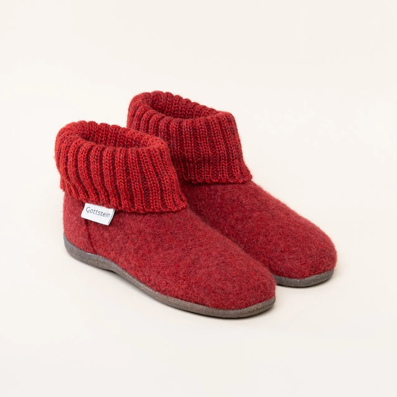 Gottstein Alpine Boot RU Kinder Hausschuh | Filz-Hausschuh Made in Tirol | Farbe rot/braun Größe 35