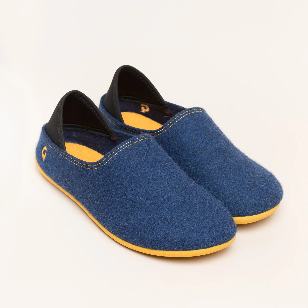 Woll-Slipper Hausschuh Slip-on Blau-Gelb
