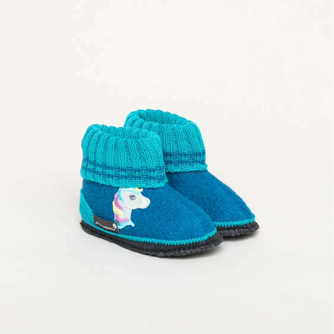Kitz-Pichler Kauns Einhorn Kinder Hüttenschuh | Kinder Filz-Hausschuh | Farbe Blau | Kinder-Hausschuh in Größe 19