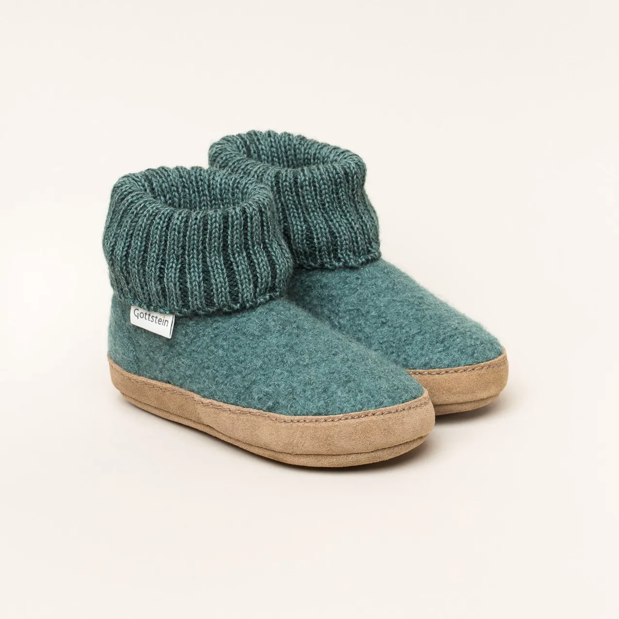 Gottstein Alpine Boot LE | Kinder Hausschuh | Farbe Bluegreenmele | Filz-Pantoffel in Größe 24