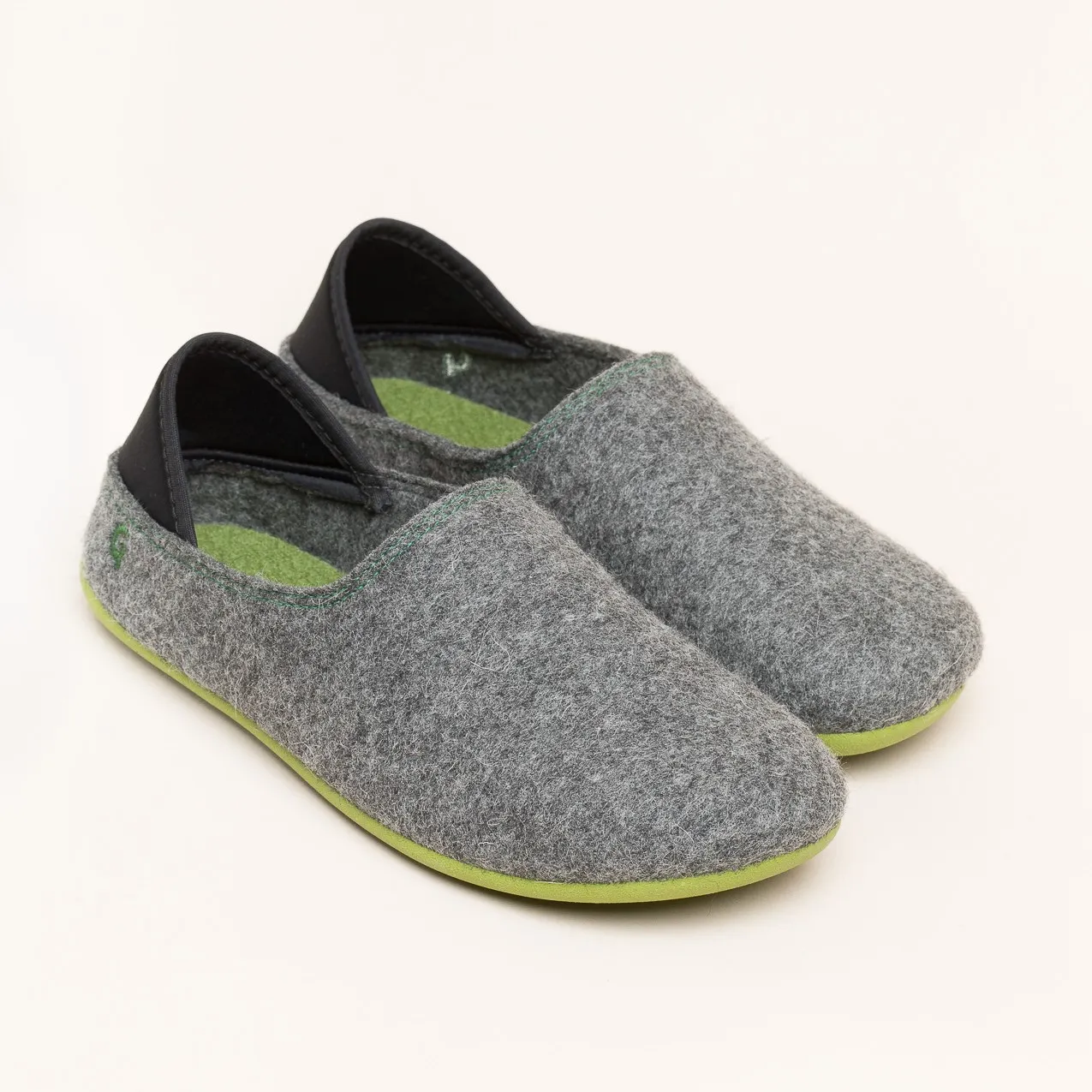 Woll-Slipper Hausschuh Slip-on Anthrazit-grün
