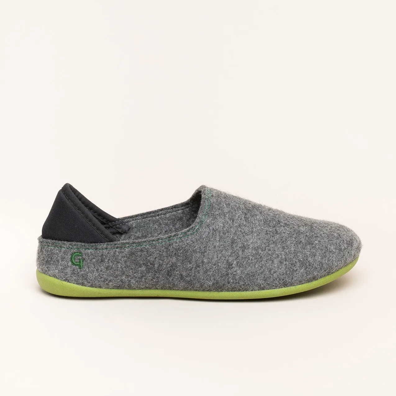 Woll-Slipper Hausschuh Slip-on Anthrazit-grün